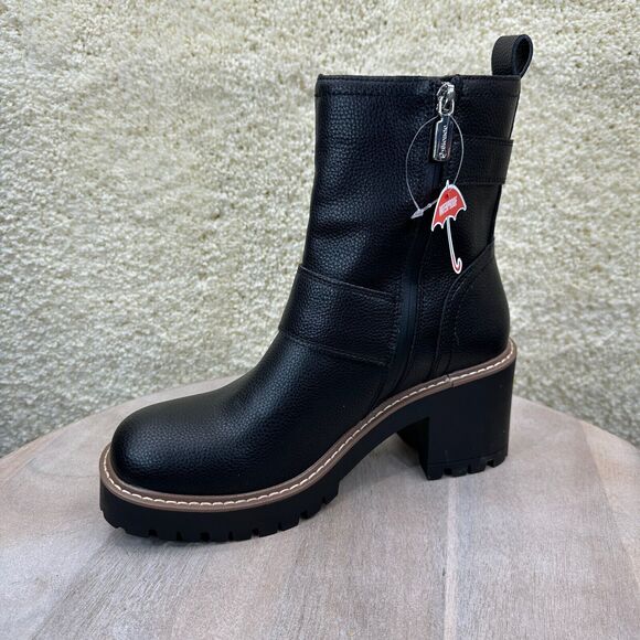 Blondo Reno Womens Size 8.5 Combat Boots Black Waterproof Leather Heel Boots New - Picture 5 of 12